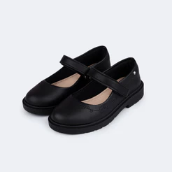 Sapato Social Infantil Menina Costura de Flores Verniz Preto Pampili