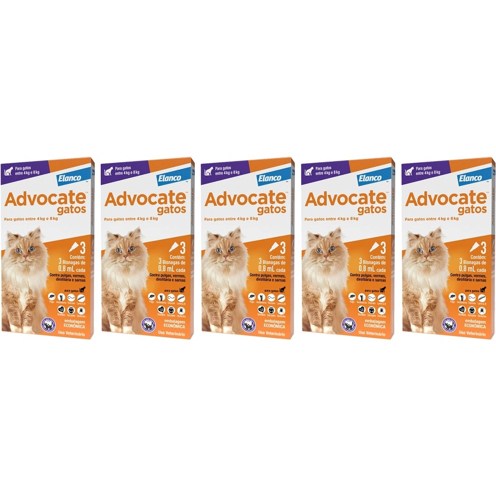 Combo Advocate Gatos 0,8ml 4 À 8kg - 3 Pipetas - 5 Unidades