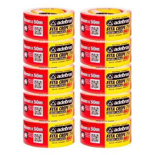 10 Rolos Fita Crepe 48mm X 50m Para Pintura Mascaramento Parede Madeira Automotiva Reforma Uso Geral