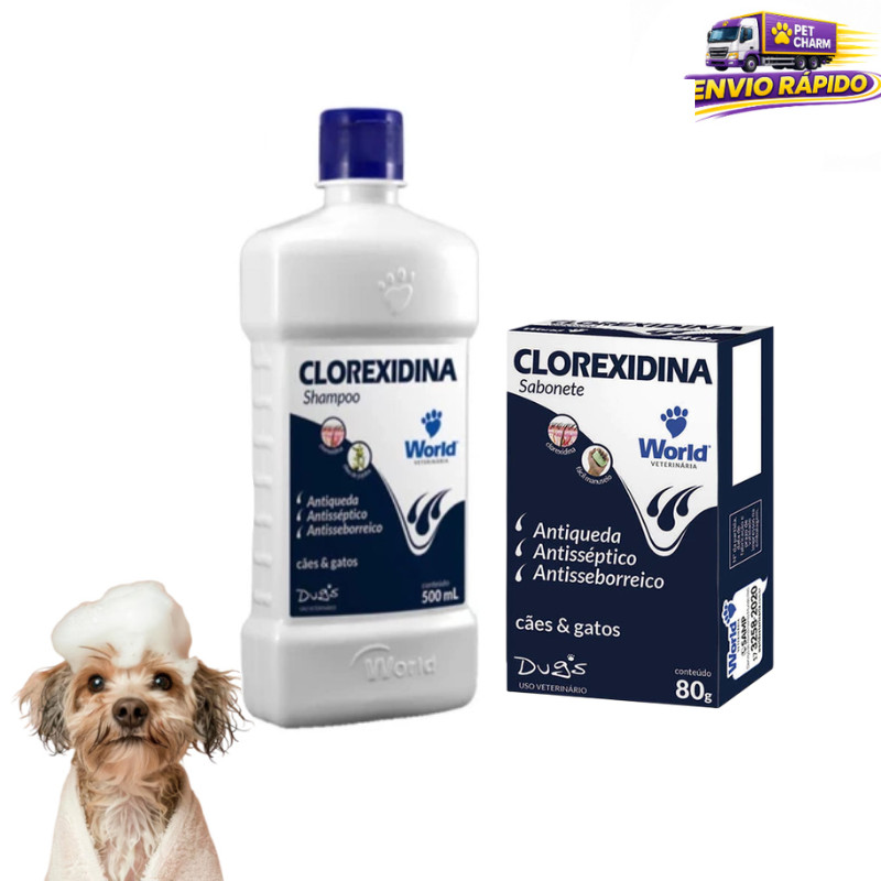 Shampoo + Sabonete Clorexidina Dug’s World 500ml Cães e Gatos