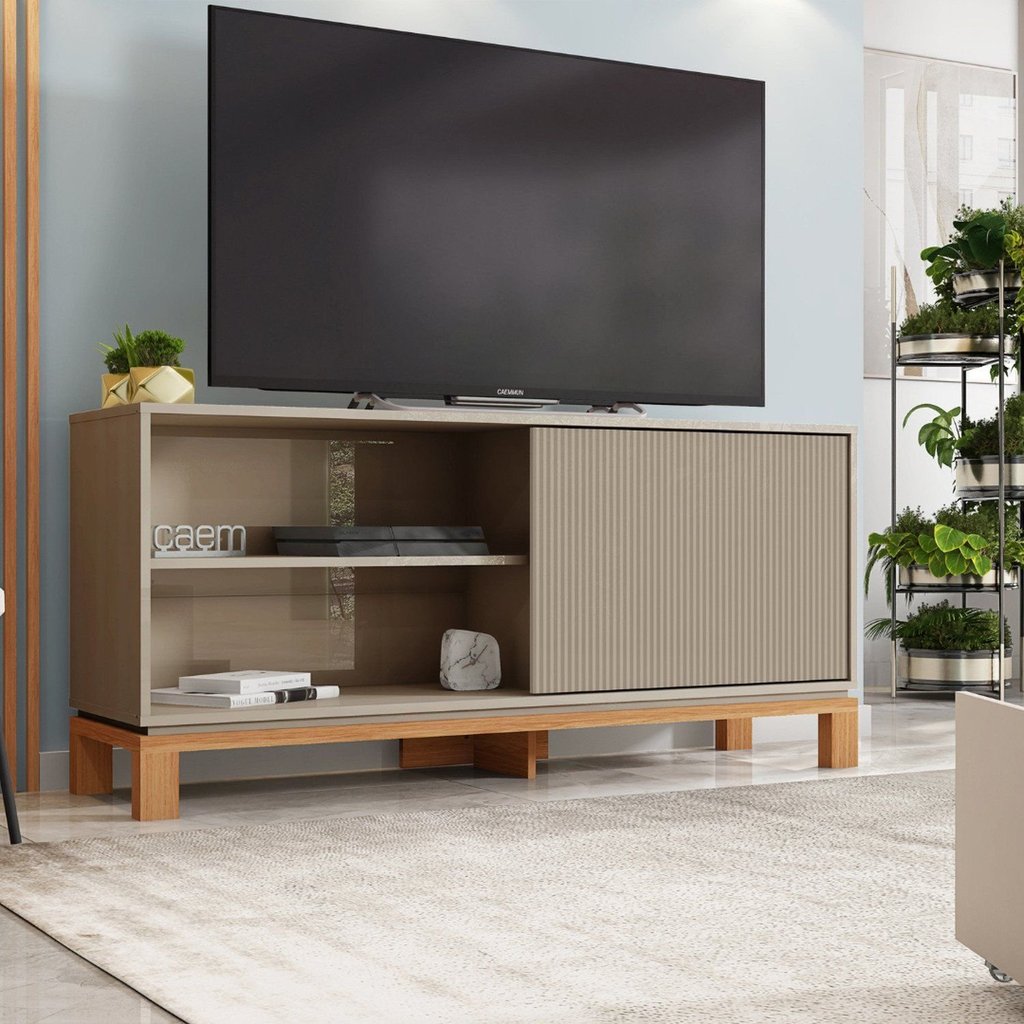 Rack para TV até 55 Polegadas 136cm Porta com Textura Microrripada Cavalete Mondrian 1.36 Marrom Freijó