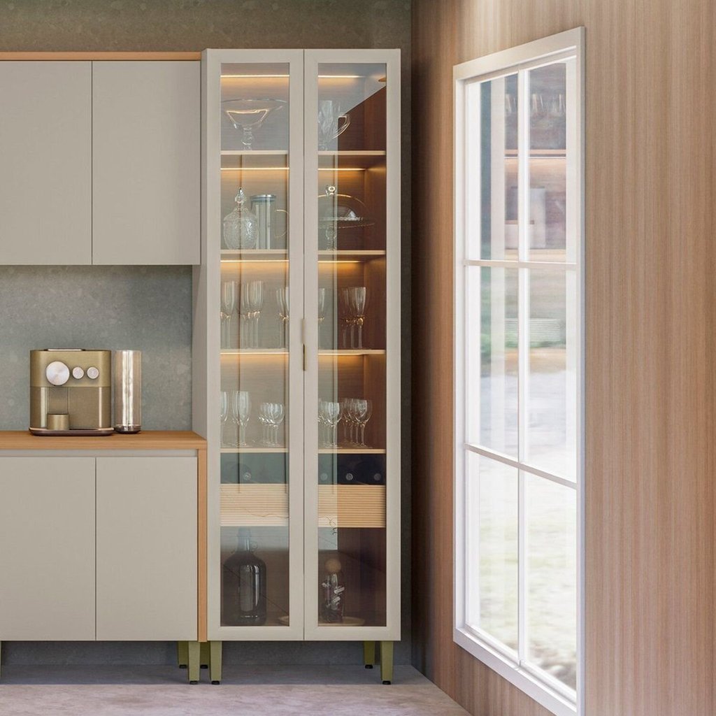 Cristaleira Jantar 2 Portas Vidro 180CMX70CM Allure Marrom/Jequitibá/Gris Fosco