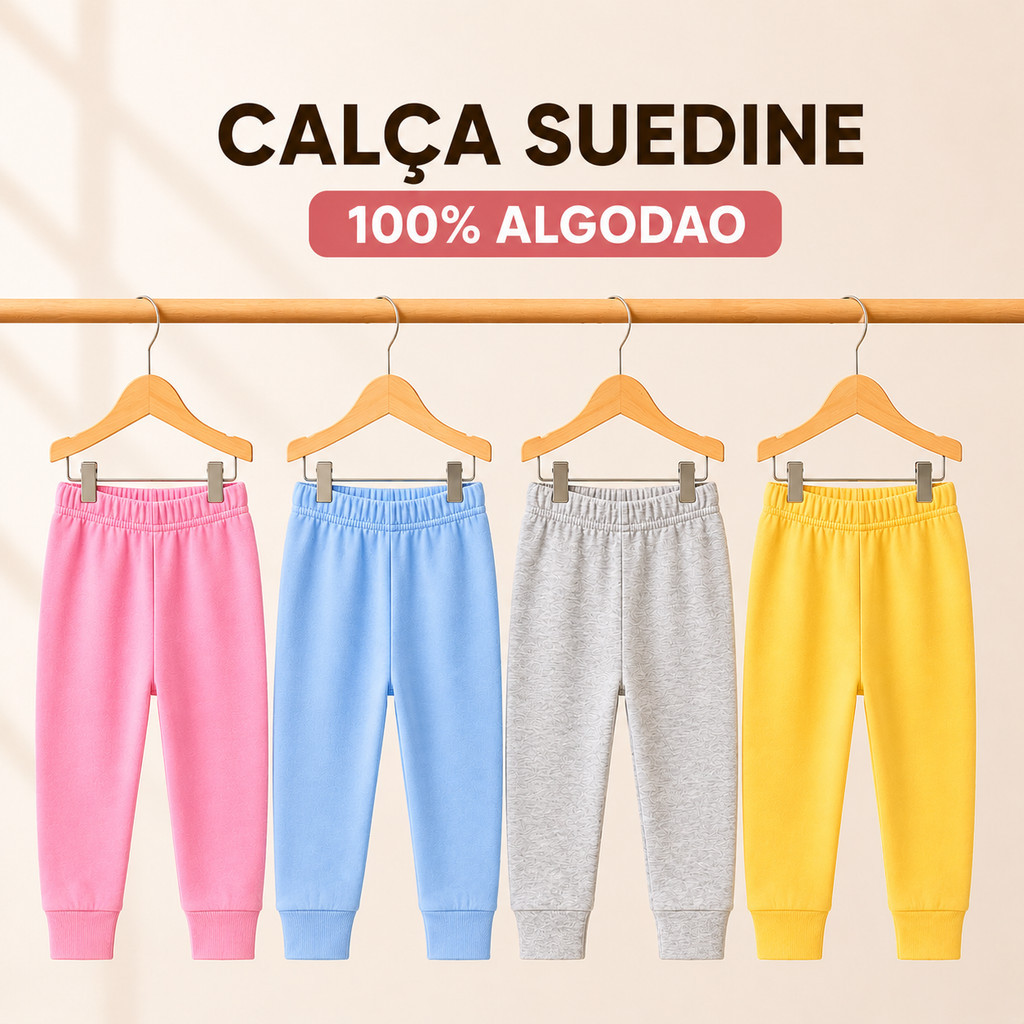 Kit 3 Calça Mijão Bebe Suedine Premium 100% Algodão Menino e Menina Macio Antialérgico