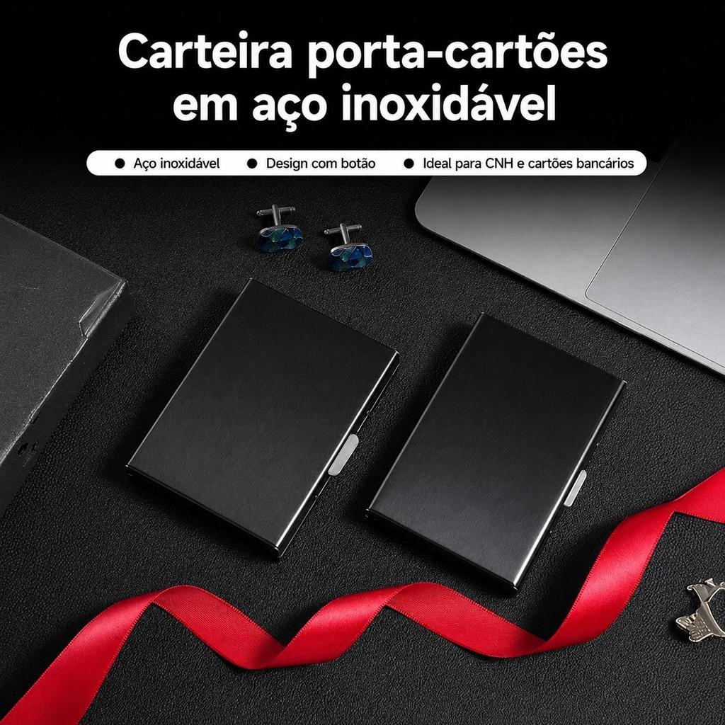 TOMI MITO Carteira Porta Cartões Moderna em Aço Inoxidável Escovado, Compacta, Resistente e Versátil para Presente B769 