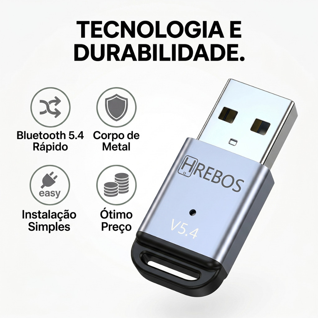 HREBOS x HEYOO Receptor Bluetooth V5.4 USB 3.2 mini alumínio para carro notebook caixa de som