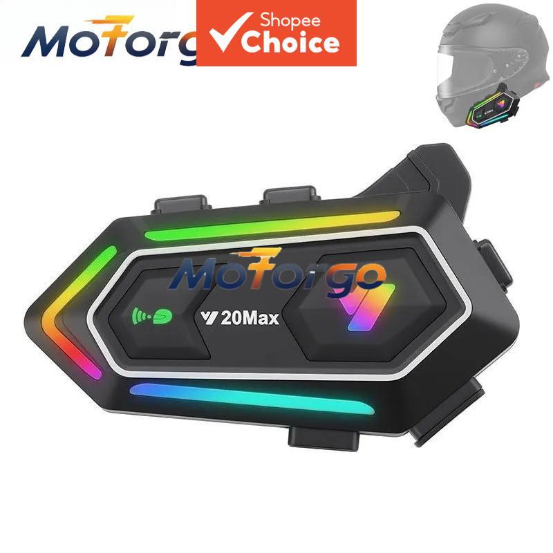 Fone de Ouvido para Capacete Bluetooth Intercom Y20 MAX V5.3 com Luz Colorida, À Prova D'Água para Pilotagem