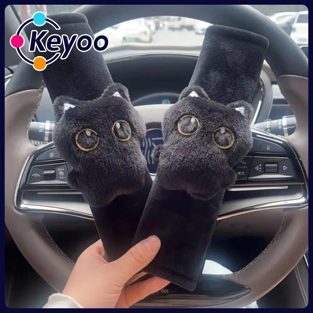 🔥Almofada de Ombro para Cinto de Segurança, Capa de Pelúcia Fofa de Gato Preto, Acolchoamento Confortável de Carro