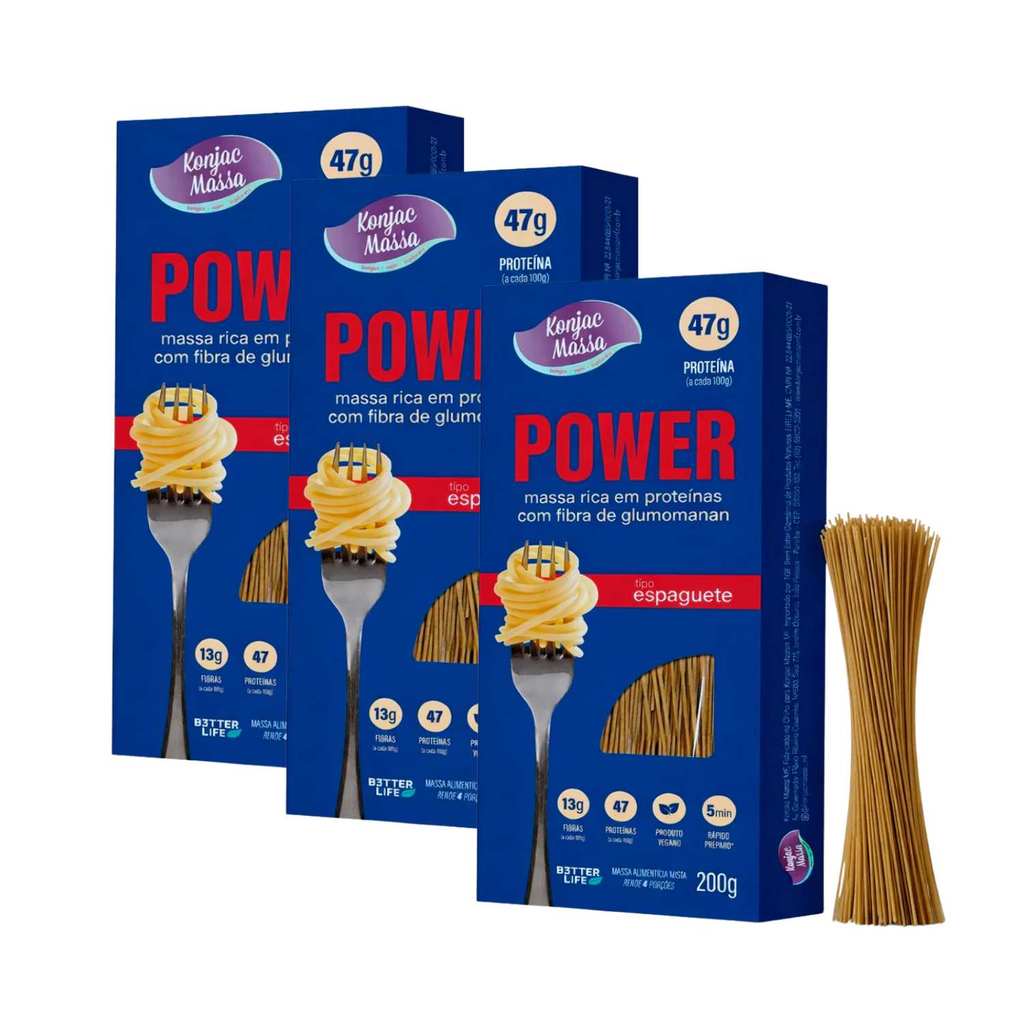 Kit Macarrão De Konjac Tipo Espaguete Power 47g Proteína Massa MF - 3 Unidades 200g