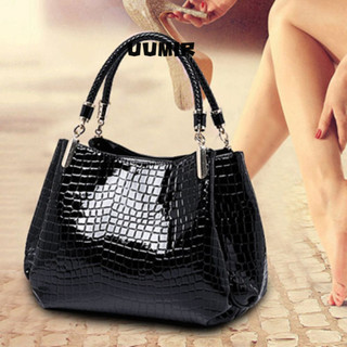 Bolsa Feminina Umir , Sacola De Couro PU Com Estampa De Crocodilo Compras De Rosto Brilhante De Grande Capacidade