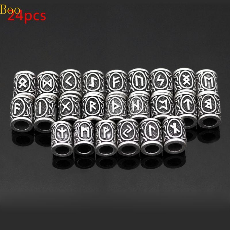 Boo 24x Conjunto De Contas De Metal Encantos Vintage Prata Paracord Runa Pulseira Barbas De Cabelo Para Jóias De Corrent