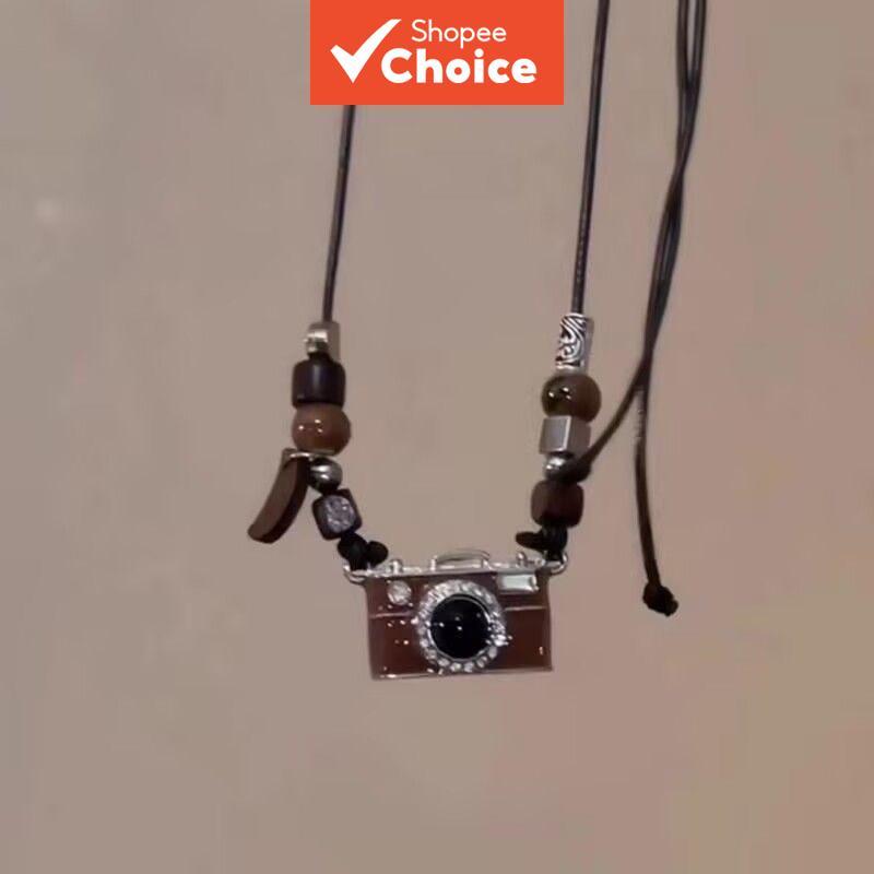 Novo Kpop Hip-Hop Personalidade Simples Câmera Pingente de Colar Marrom Vintage Feminino Masculino Punk Y2K Charms