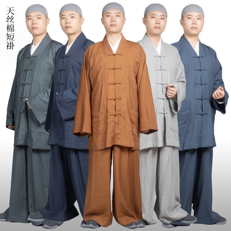 Monge roupas casaco curto masculino verão estilo fino monge roupas pequeno casaco terno monge roupas Tencel algodão