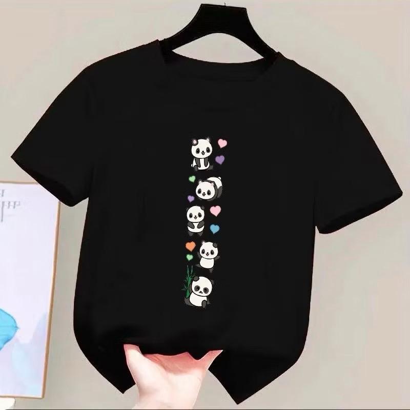 Camiseta Algodão Infantil Tshirt Estampada Panda Tendência Moda Blusa Menina Blogueira Pandinhas Empilhadas