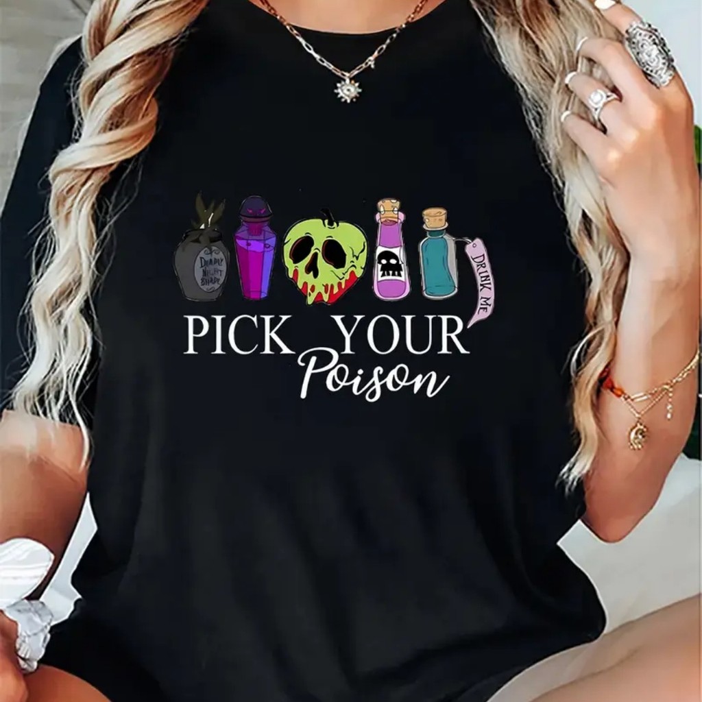 Camiseta gráfica de manga corta con cuello redondo casual para mujer inspirada en Halloween - Top de moda de temporada