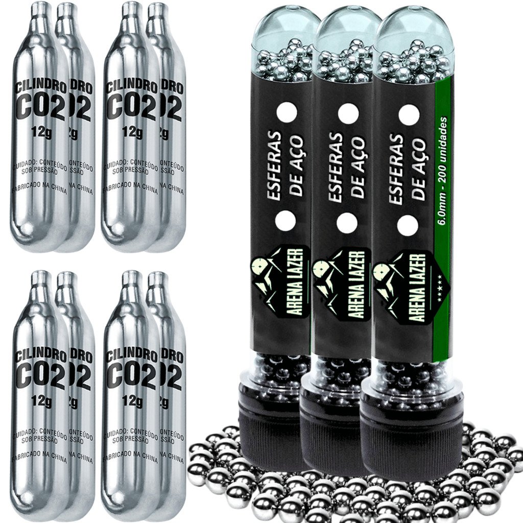 Kit Essencial Airgun: 600 Esferas de Aço 6mm + 8 Cápsulas de CO2 12g para Pistolas de Pressão