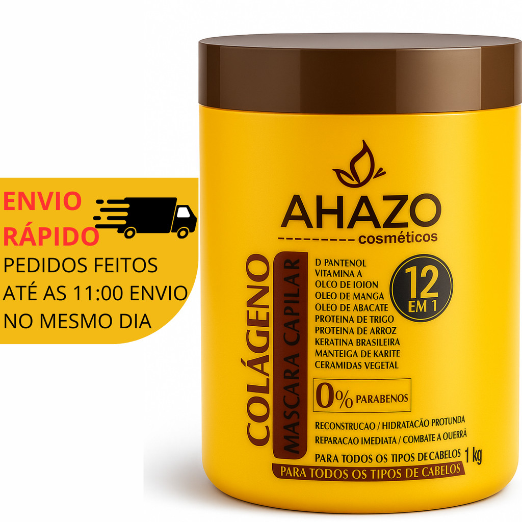 Máscara de hidratação Colágeno 1kg Ahazo Creme de cabelo Brilho e Crescimento capilar