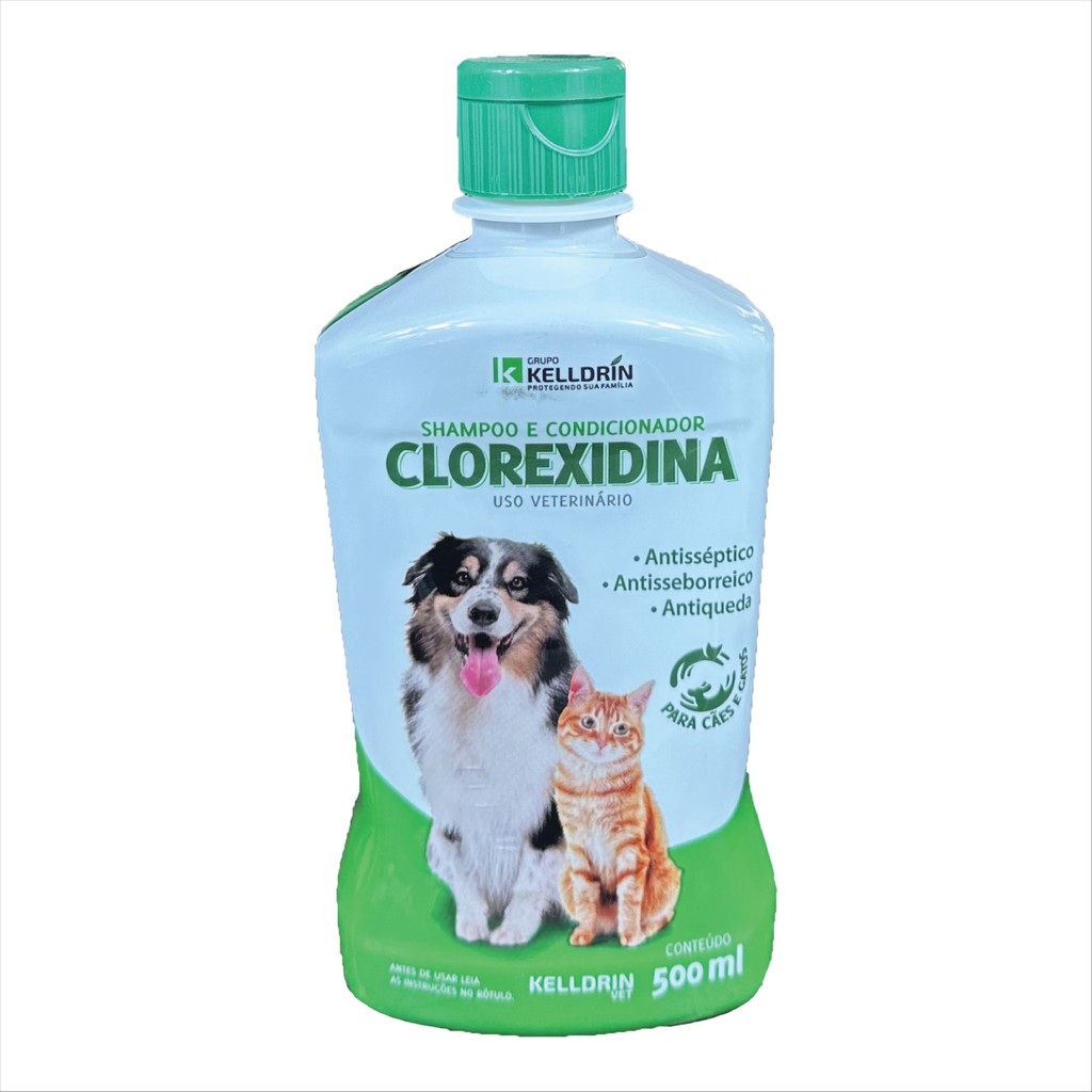 Kit 2 Shampoo e Condicionador Clorexidina Kelldrin Carrapato Piolho Pulga Sarna