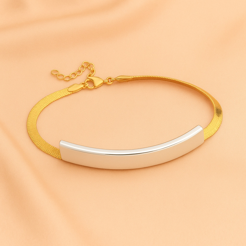 Pulseira Feminina Estilo Fita com Aplique Prata Removível Joia Moderna Banhado a Ouro 18K