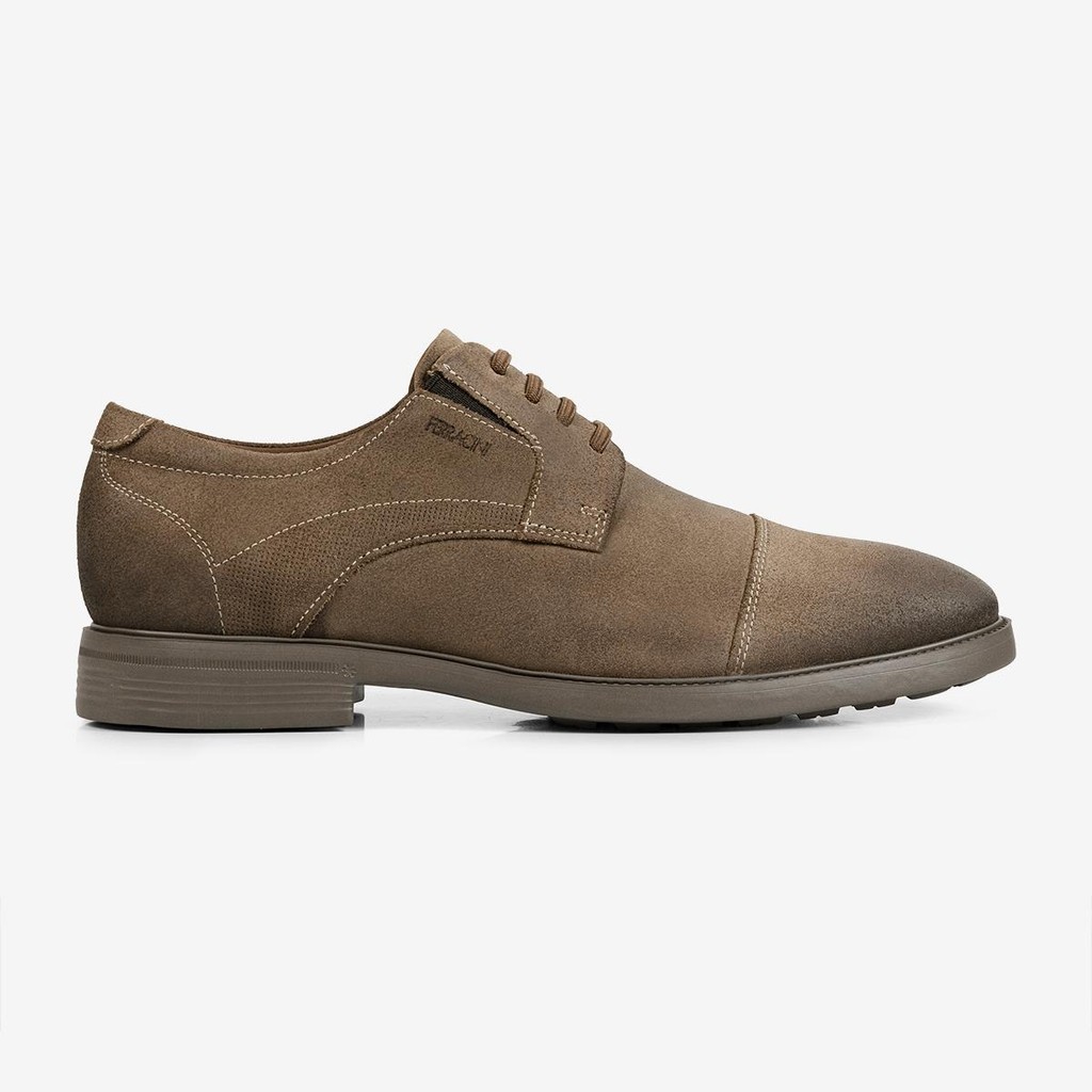 Sapato Ferracini Bali Masculino Camurça Marrom Derby Cap Toe