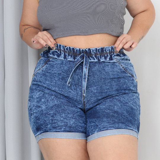 Short Jogger Feminino Plus Size Destroyed com Bolsos Traseiros e Elastano em Oferta na Shopee