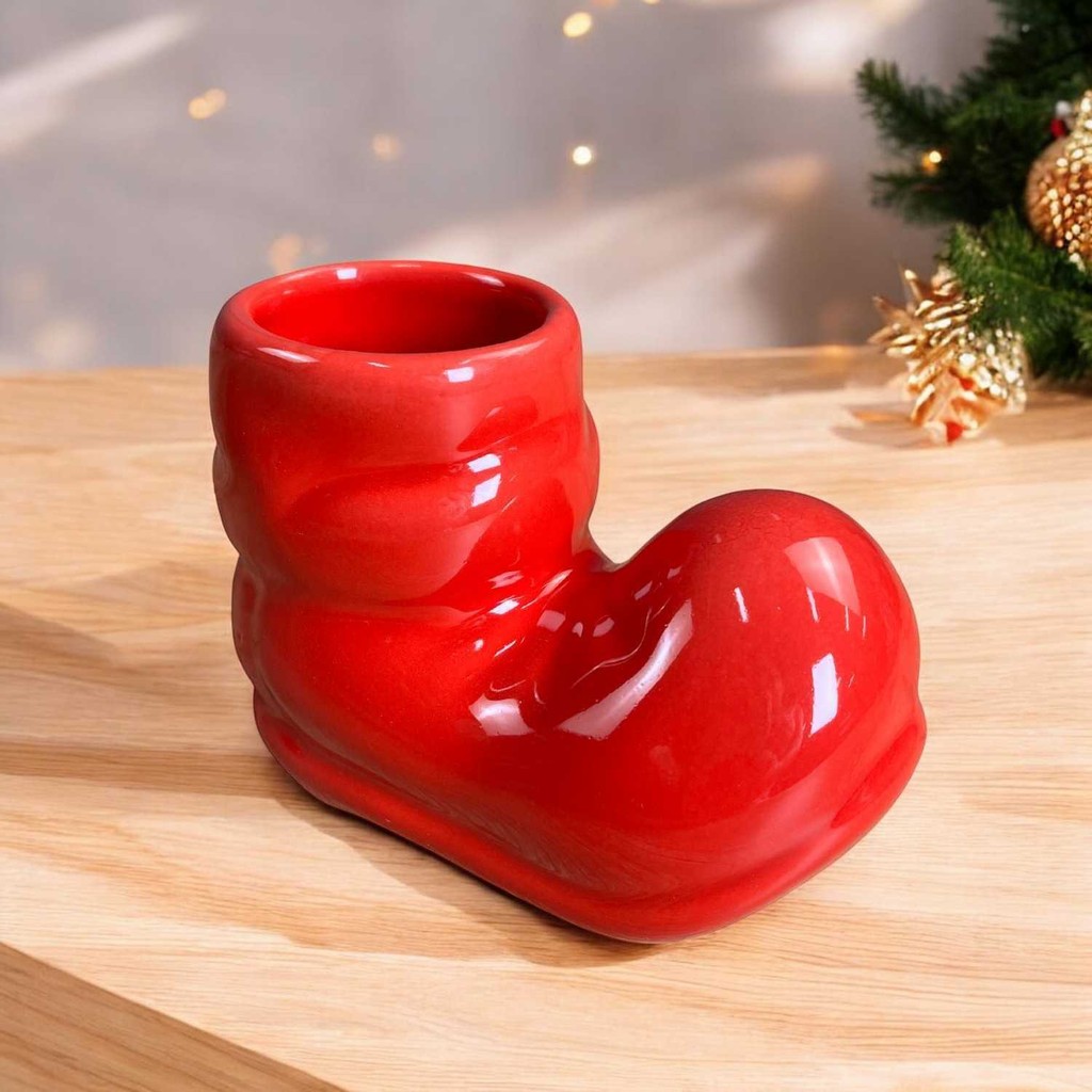 Porta Talher Guardanapo Natal Decorativo Bota Vermelha Cerâmica
