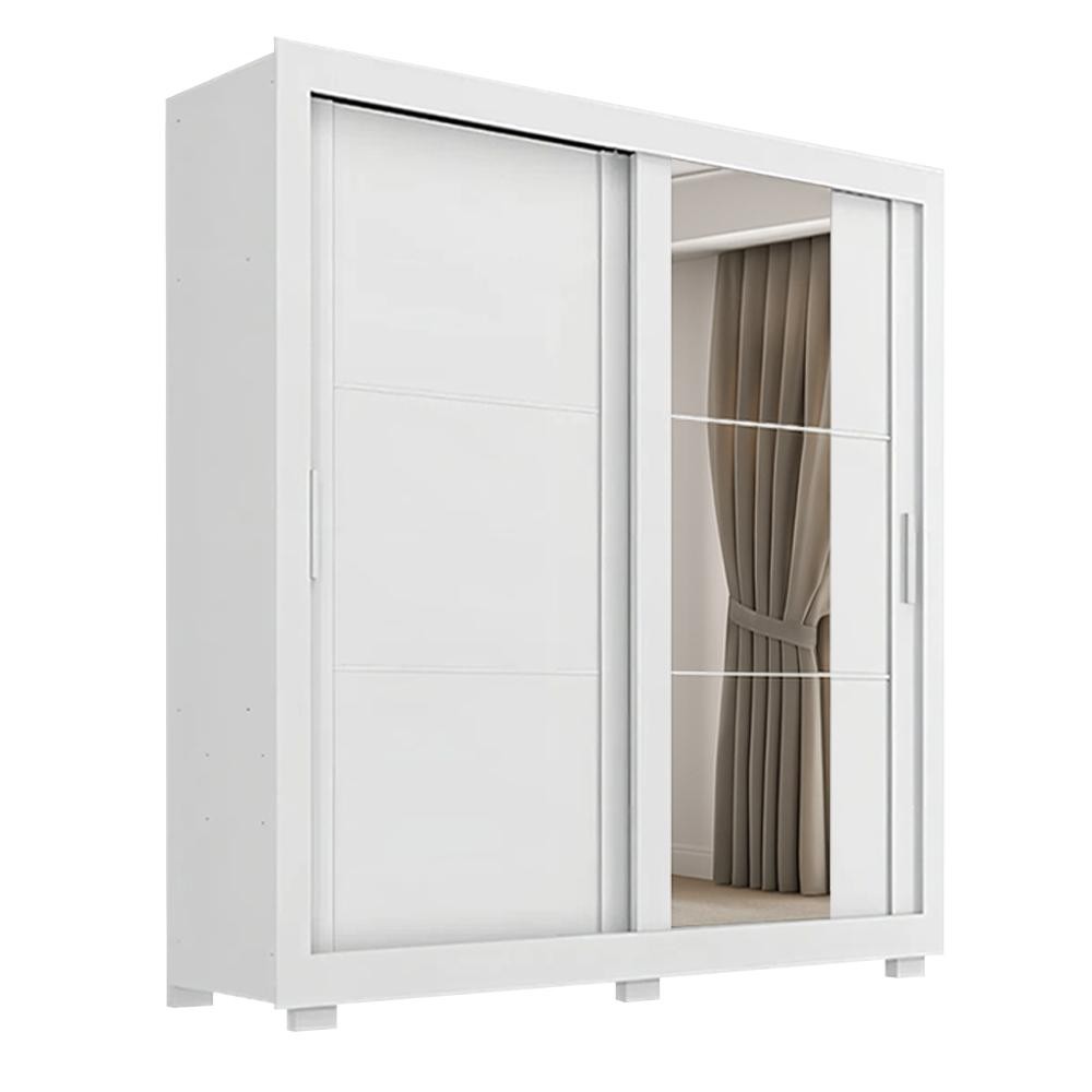 Guarda Roupas Casal com Espelho 2 Portas de Correr 4 Gavetas Titanium Branco Zanzini em Oferta na Shopee