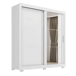 Guarda Roupas Casal com Espelho 2 Portas de Correr 4 Gavetas Titanium Branco Zanzini