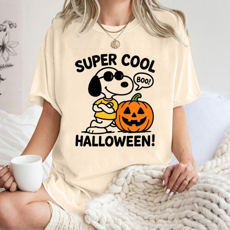 [Camiseta Premium Algodão Puro]LA Camisa Snoopy Feminina de Halloween Camiseta Oversized Blusa Snoopy Desenho Algodão#3