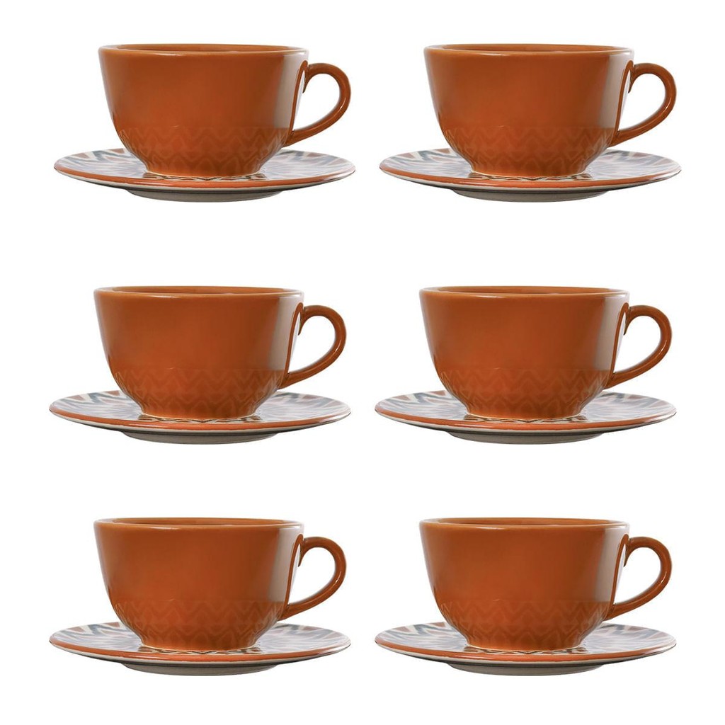 Jogo de 6 Xícaras de Chá 200 ml com Pires Oxford Unni Boho em Oferta na Shopee