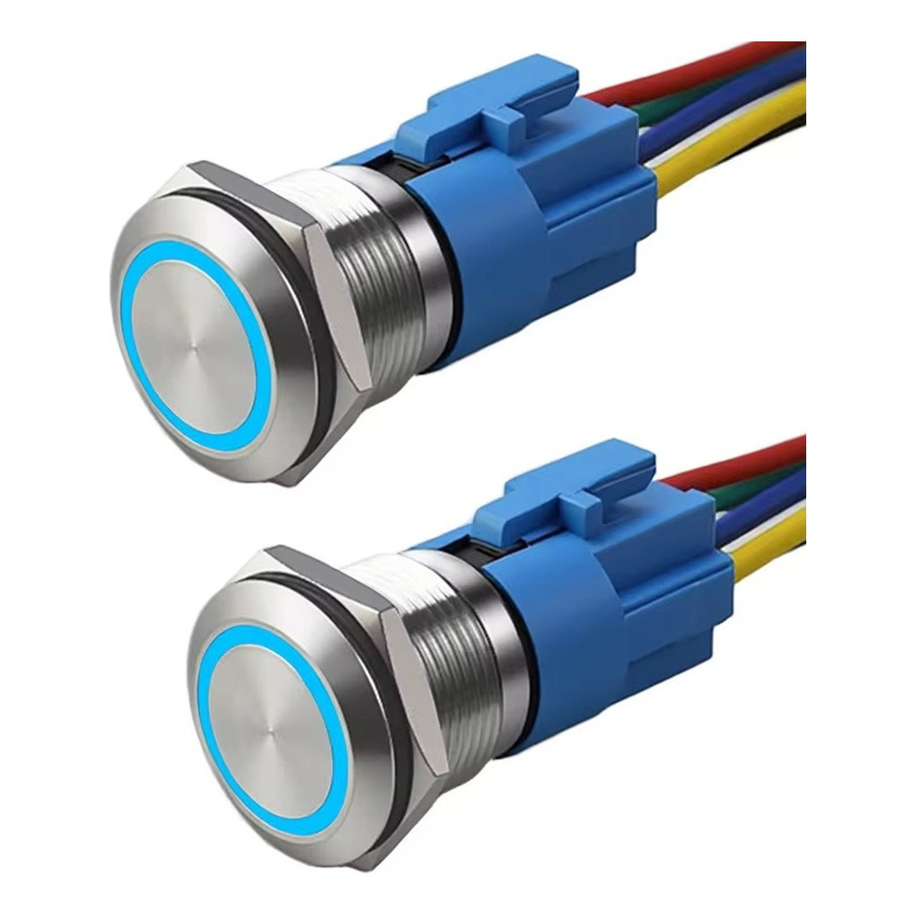 Par Botão de Partida 22mm Start Stop Button LED 12V 24V Inox