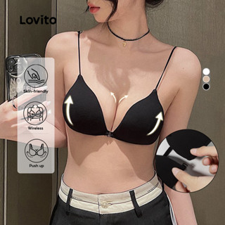 Lovito Bralette Preto Sexy Com Gancho Sem Arame Push Up Pele Amigável LNE113147 em Oferta na Shopee