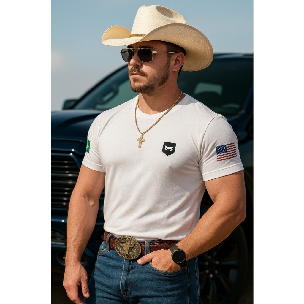 Camiseta Masculina Country Cowboy Algodão Bandeira Brasil Rincon Premium Estampa Casual Conforto em Oferta na Shopee
