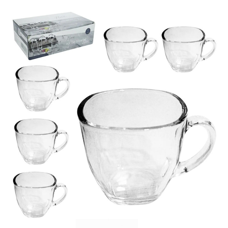 Jogo de 6 Xicaras de Vidro Transparente 110ml Chá Café