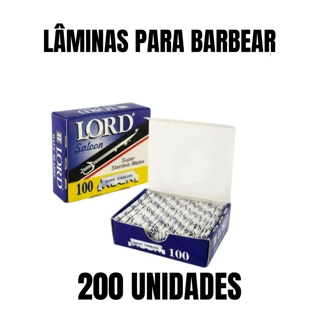 Kit 200 Meia Lâminas Para Barbear Lord Saloon Inox Profissional