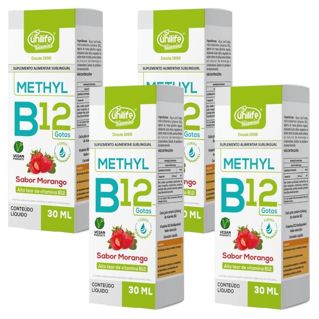 4Uni Líquido Methyl Vitamina B12 Sabor Morango De 30ml Cada