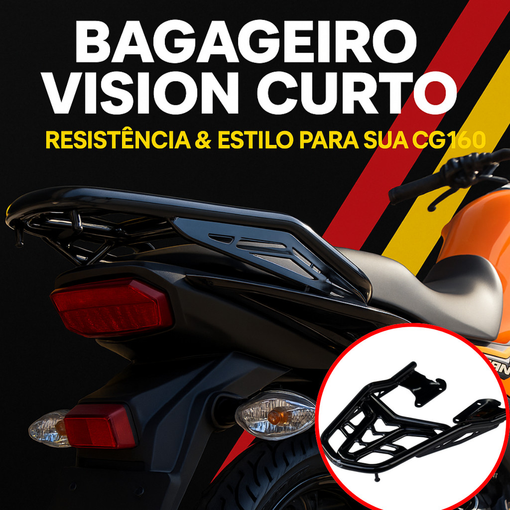 Suporte Bau Bagageiro Vision Curto CG Titan Fan Start 160 2025+ Preto MA Acessórios Churrasqueira