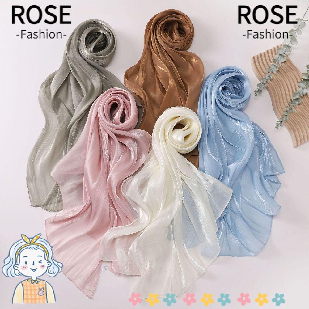 Lenço De Seda ROSEGOODS , Xale Protetor Solar Longo De Cor Sólida , Macio De Chiffon Brilhante Do Ramadã Ao Ar Livre