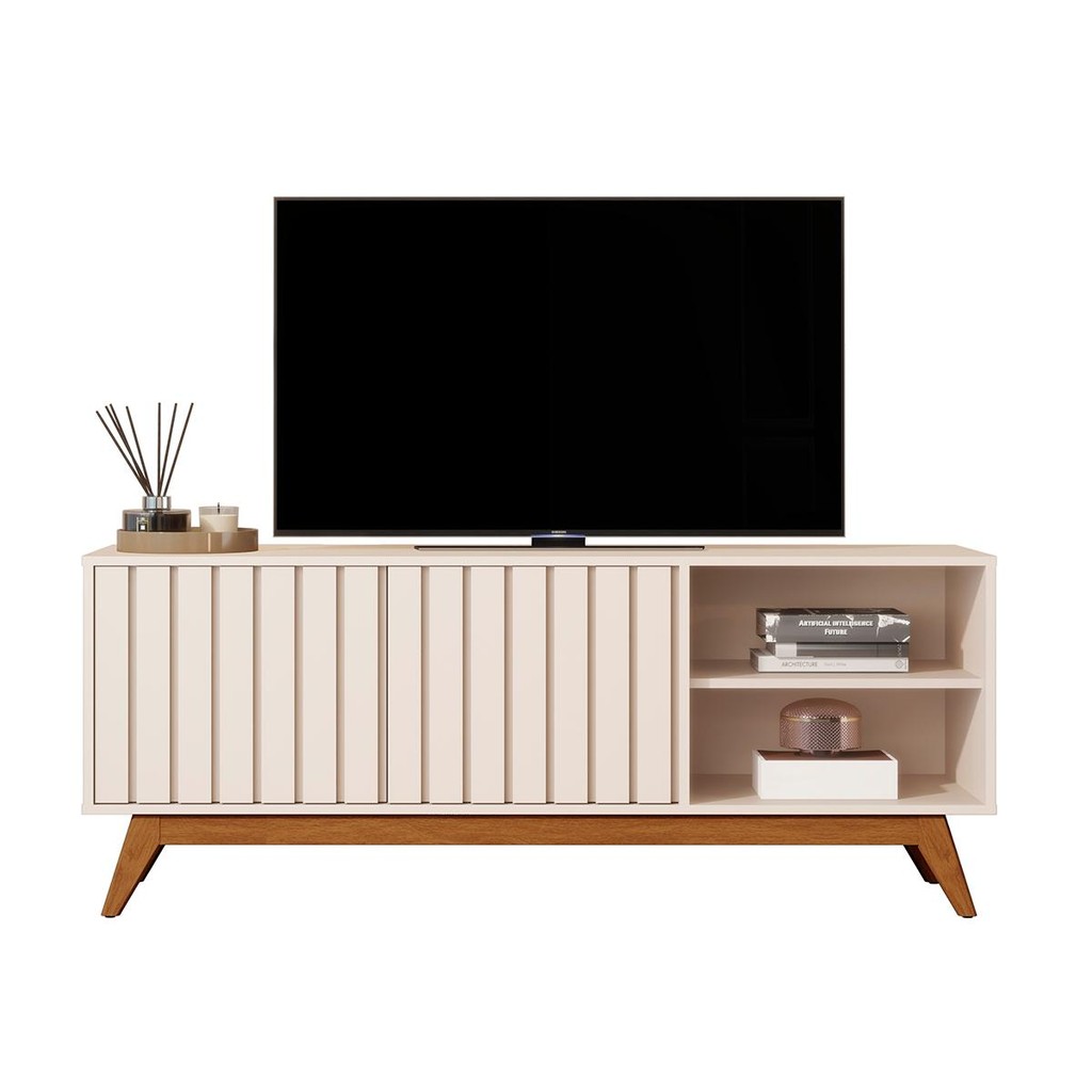 Rack Bancada Açai 140 cm TV até 60" com Pés Madeira Maciça em Oferta na Shopee