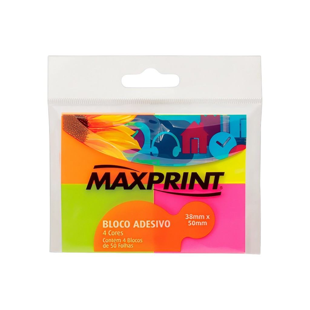 Papel Adesivo Lembretes Anotações Recados 4 Blocos Coloridos