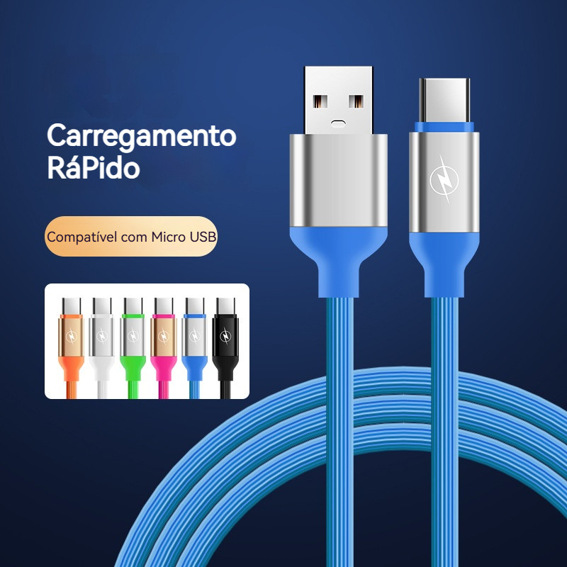 Cabo USB Micro USB 2 Metros Rápido 4.8A - Carregamento Turbo Colorido Emborrachado Celular V8 em Oferta na Shopee