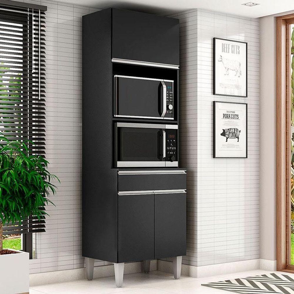 Armário Paneleiro Torre Quente 2 Fornos Ambiente Andréia Disponível cor Preto Fosco - Ajl