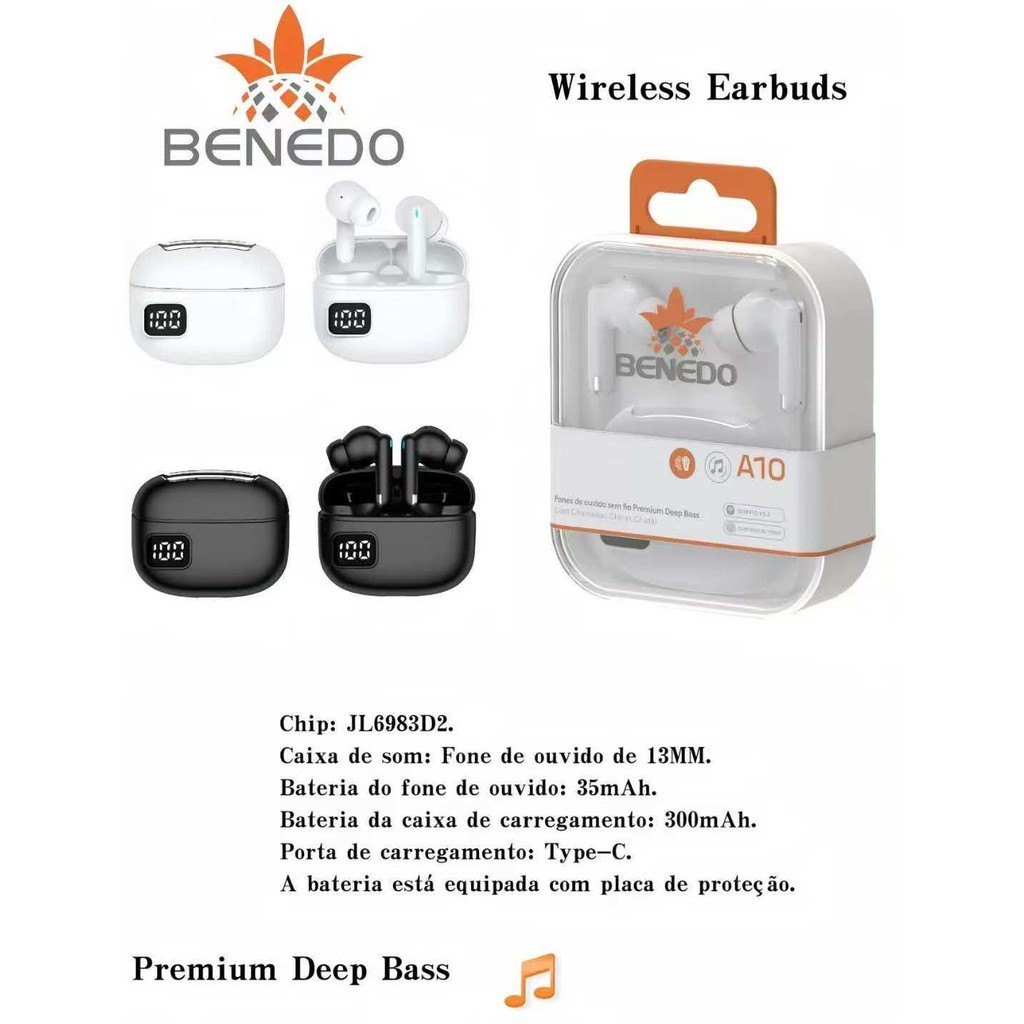 Fone De Ouvido Benedo A10 Graves Altos Inteligente Bluetooth 5.3 sem fio em Oferta na Shopee