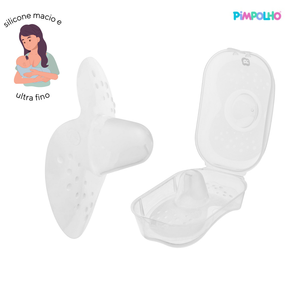Protetor De Mamilo Bico Silicone Seio Amamentação Reutilizável Peito Par +Estojo Pimpolho