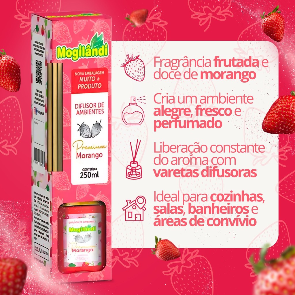 4 Difusor de Ambientes Morango - Mogilândi 250ml — imagem 2 de 2