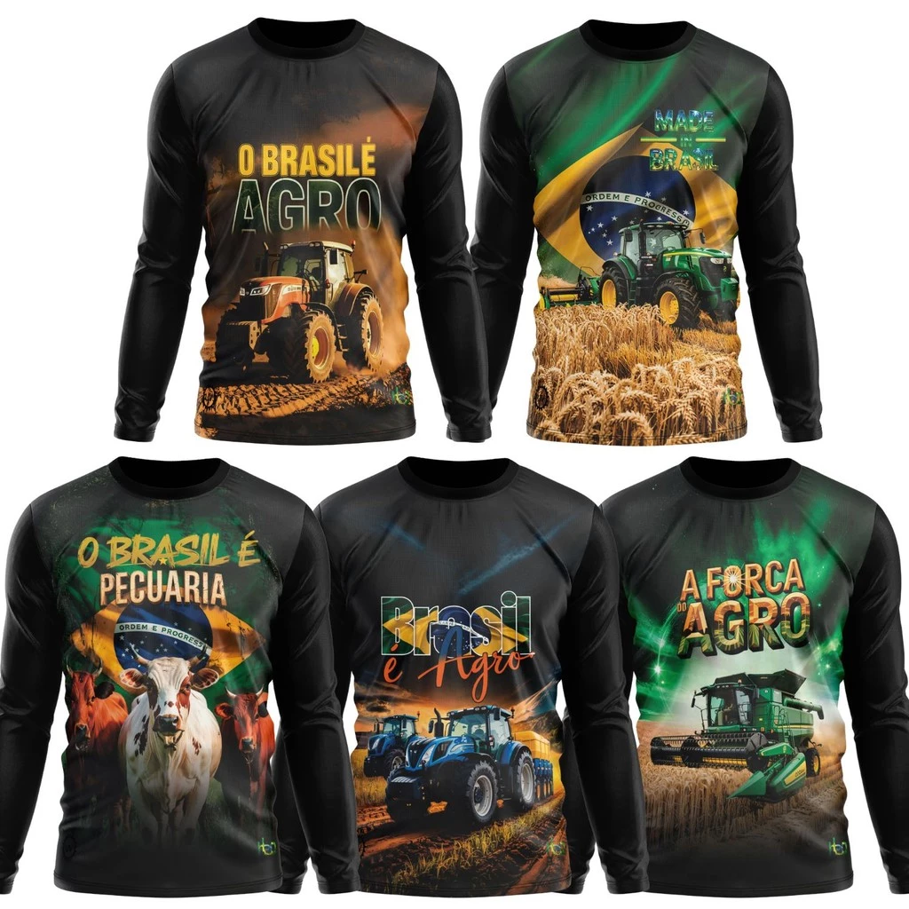 Camiseta Proteção Solar UV Agro Rural Trator Colheita Soja — imagem 1