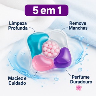 Detergente 5 em 1 Cápsulas de Lavagem 12unidade  Lava Roupas  Remove Manchas  Protege Cores  Dissolve em Água Fria em Oferta na Shopee