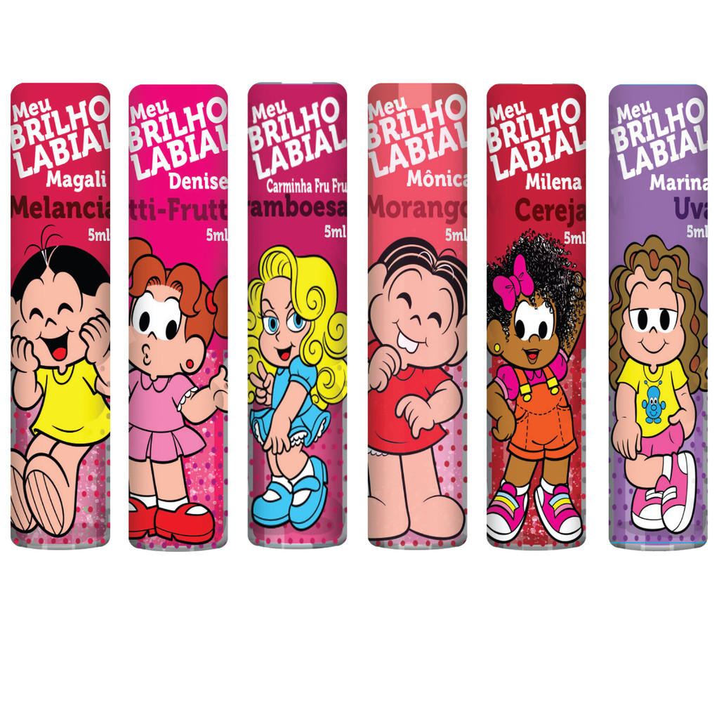 Kit 6 Brilhos Labiais Infantil com Gliter Turma da Mônica