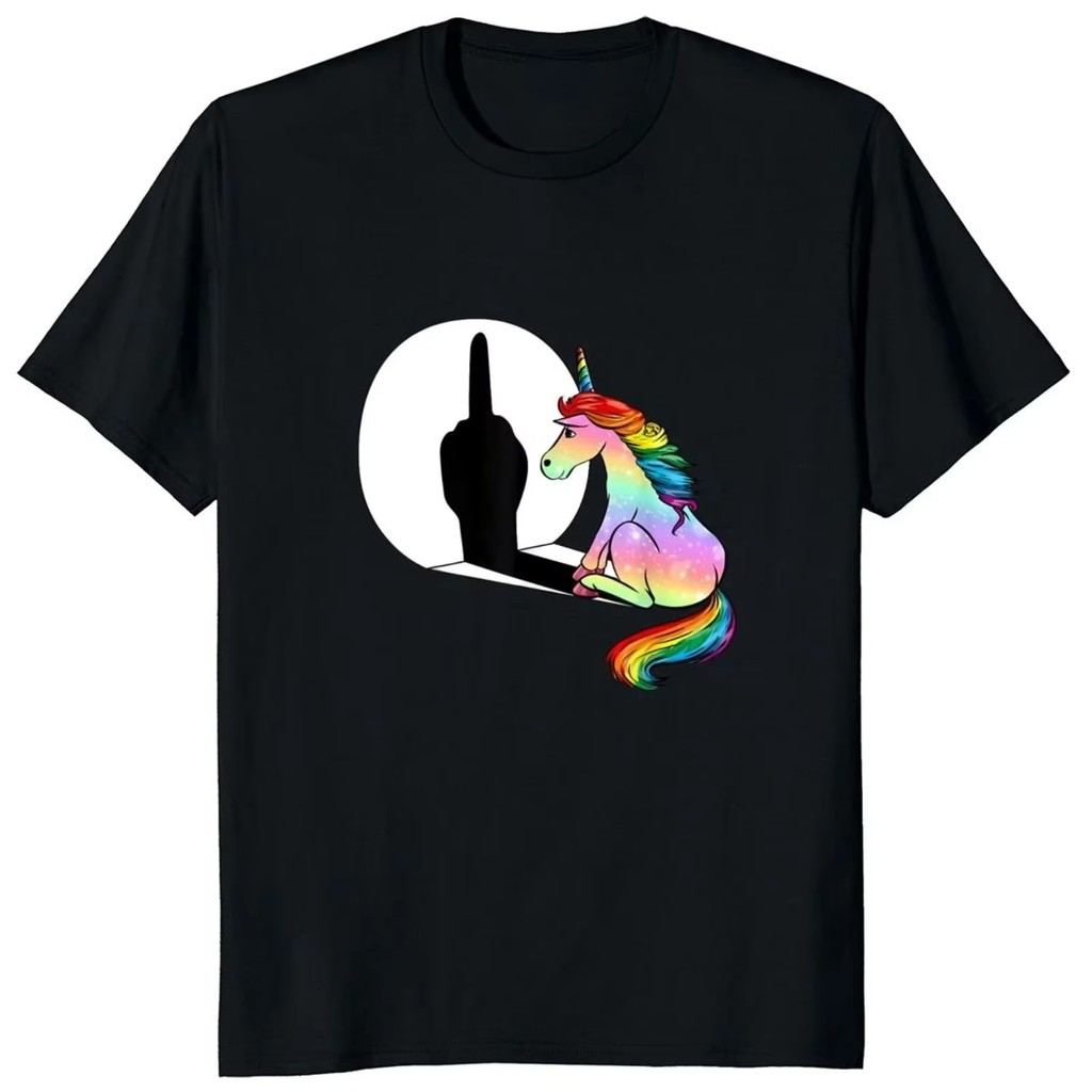 Camiseta Unicórnio Dedo Médio Feminina Masculina Streetwear Anime Unissex