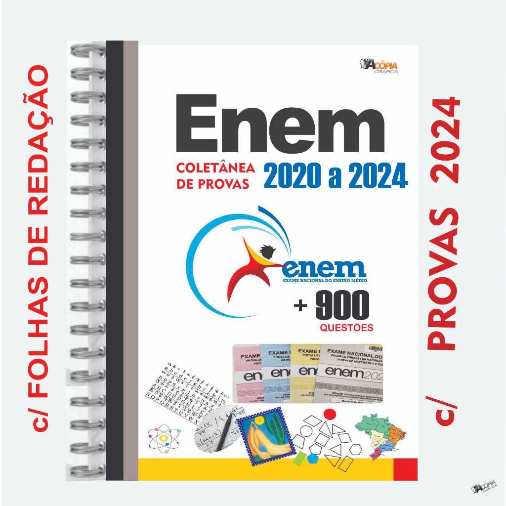 Apostila ENEM  2024  5 ANOS de Provas + Gabaritos + Fls de Redação (Provas de 2020 a 2024)