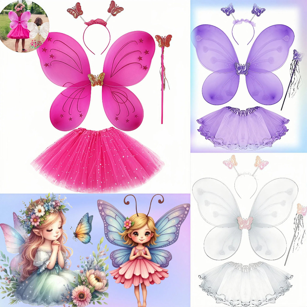 Kit Fantasia Asa COSPLAY De Borboleta Fada Varinha E Tiara Carnaval em Oferta na Shopee